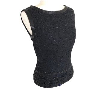 Banff 100% Wool Handmade Black Beaded Double Knit Sleeveless Evening Top Women’s